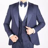Navy Blue Avanti Milano Wide Peak Lapel Three Piece Tuxedo