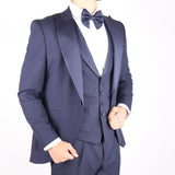 Navy Blue Avanti Milano Wide Peak Lapel Three Piece Tuxedo