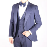 Navy Blue Avanti Milano Wide Peak Lapel Three Piece Tuxedo