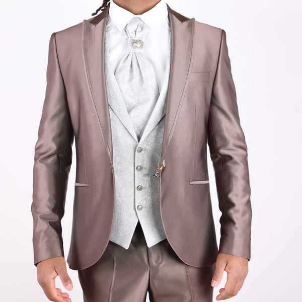 Bronze Avanti Milano Stripped Jacket Patterned Vest Three Piece Tuxedo