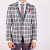 White/ Black Avanti Milano Window Pane Red Patterned Three Piece Multicolored Suit