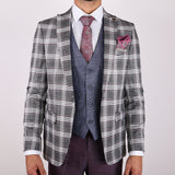 White/ Black Avanti Milano Window Pane Red Patterned Three Piece Multicolored Suit