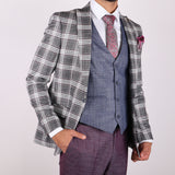 White/ Black Avanti Milano Window Pane Red Patterned Three Piece Multicolored Suit