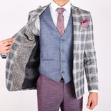 White/ Black Avanti Milano Window Pane Red Patterned Three Piece Multicolored Suit