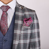 White/ Black Avanti Milano Window Pane Red Patterned Three Piece Multicolored Suit