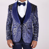Navy Blue Avanti Milano Silver Sequence Velvet Three Piece Tuxedo