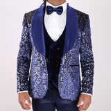 Navy Blue Avanti Milano Silver Sequence Velvet Three Piece Tuxedo