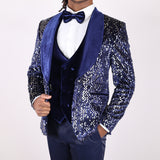 Navy Blue Avanti Milano Silver Sequence Velvet Three Piece Tuxedo