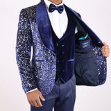 Navy Blue Avanti Milano Silver Sequence Velvet Three Piece Tuxedo