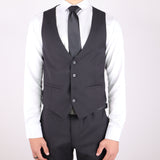 Black Avanti Milano Peak Lapel Low Cut Vest Three Piece Suit
