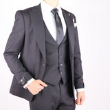 Black Avanti Milano Peak Lapel Low Cut Vest Three Piece Suit