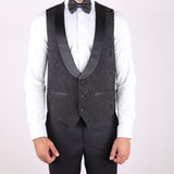 Black Avanti Milano Floral Patterned Satin Shawl Three Piece Tuxedo