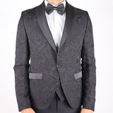 Black Avanti Milano Floral Patterned Satin Shawl Three Piece Tuxedo