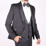 Black Avanti Milano Floral Patterned Satin Shawl Three Piece Tuxedo