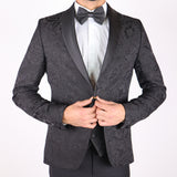 Black Avanti Milano Floral Patterned Satin Shawl Three Piece Tuxedo