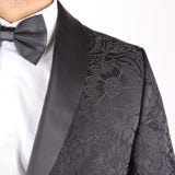 Black Avanti Milano Floral Patterned Satin Shawl Three Piece Tuxedo