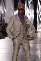 Beige Plaid Avanti Milano Peak Lapel Three Piece Suit