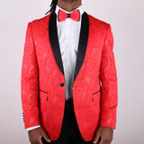 Red Paisley Patterned Avanti Milano Black Shawl Tuxedo Jacket