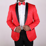 Red Paisley Patterned Avanti Milano Black Shawl Tuxedo Jacket