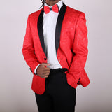 Red Paisley Patterned Avanti Milano Black Shawl Tuxedo Jacket