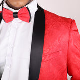 Red Paisley Patterned Avanti Milano Black Shawl Tuxedo Jacket