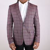 Burgundy/ Blue Avanti Milano Window Pane Patterned Peak Lapel Jacket