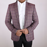 Burgundy/ Blue Avanti Milano Window Pane Patterned Peak Lapel Jacket
