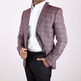 Burgundy/ Blue Avanti Milano Window Pane Patterned Peak Lapel Jacket