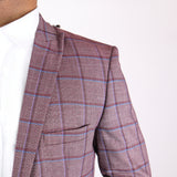 Burgundy/ Blue Avanti Milano Window Pane Patterned Peak Lapel Jacket