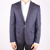 Navy Blue/ Red Avanti Milano Window Pane Patterned Notched Imprint Lapel Jacket