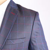 Navy Blue/ Red Avanti Milano Window Pane Patterned Notched Imprint Lapel Jacket