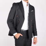 Black Avanti Milano Textured Shinning Double Breasted Jacket