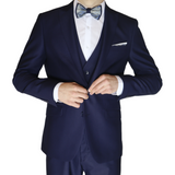 Navy Blue Avanti Milano Patterned Stitch Peak Lapel Three Piece Suit