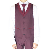 Burgundy Avanti Milano Patterned Stitch Triple Layer Lapel Three Piece Tuxedo