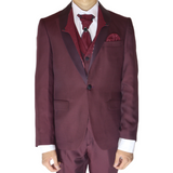 Burgundy Avanti Milano Patterned Stitch Triple Layer Lapel Three Piece Tuxedo