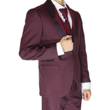 Burgundy Avanti Milano Patterned Stitch Triple Layer Lapel Three Piece Tuxedo