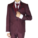 Burgundy Avanti Milano Patterned Stitch Triple Layer Lapel Three Piece Tuxedo