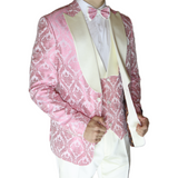 Pink/Cream Avanti Milano Floral Patterned Three Piece Tuxedo