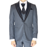 Grey/Black Avanti Milano Patterned Felt Lapel Three Piece Tuxedo