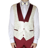 White/Ruby Red Avanti Milano Floral Patterned Shinning Three Piece Tuxedo