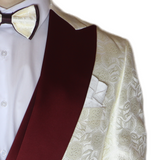 White/Ruby Red Avanti Milano Floral Patterned Shinning Three Piece Tuxedo