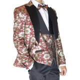 Red/Gold Avanti Milano Floral Patterned Three Piece Tuxedo