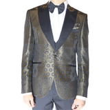 Gold/Black Avanti Milano Patterned Peak Lapel Three Piece Tuxedo