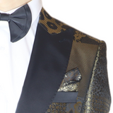 Gold/Black Avanti Milano Patterned Peak Lapel Three Piece Tuxedo