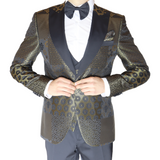 Gold/Black Avanti Milano Patterned Peak Lapel Three Piece Tuxedo