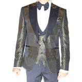 Gold/Black Avanti Milano Patterned Peak Lapel Three Piece Tuxedo