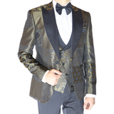 Gold/Black Avanti Milano Patterned Peak Lapel Three Piece Tuxedo