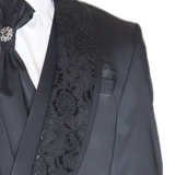 Black Avanti Milano Floral Patterned Vest/Shawl Three Piece Tuxedo