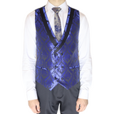 Blue/Black Avanti Milano Floral Patterned 3 Piece Tuxedo