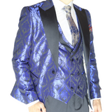 Blue/Black Avanti Milano Floral Patterned 3 Piece Tuxedo